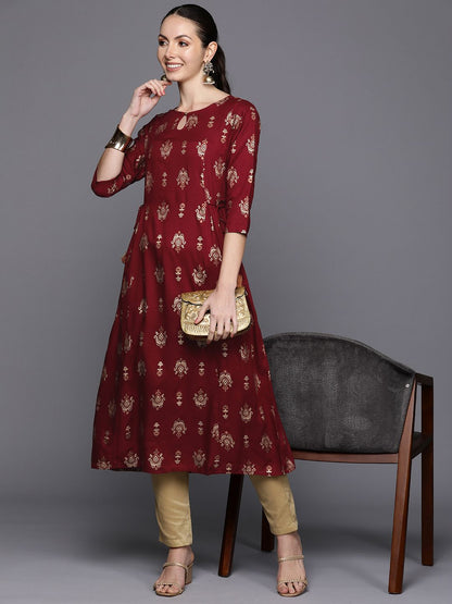 Dhiyona IE Ethnic Motifs Printed Tie-Up Detail A-Line Kurta