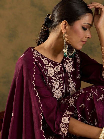 Women Floral Embroidered Regular Thread Work Kurta with Trousers & With Dupatta