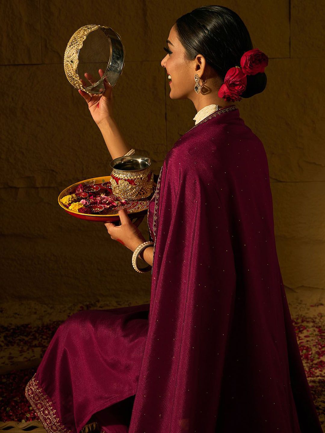 Dhiyona IE Ethnic Motifs Embroidered Sequinned Straight Kurta with Trousers & With Dupatta