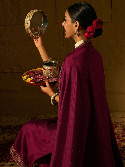 Dhiyona IE Ethnic Motifs Embroidered Sequinned Straight Kurta with Trousers & With Dupatta