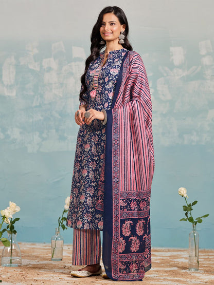 Dhiyona VA Women's Ethnic Motifs Printed Regular Kurta with Trousers & With Dupatta