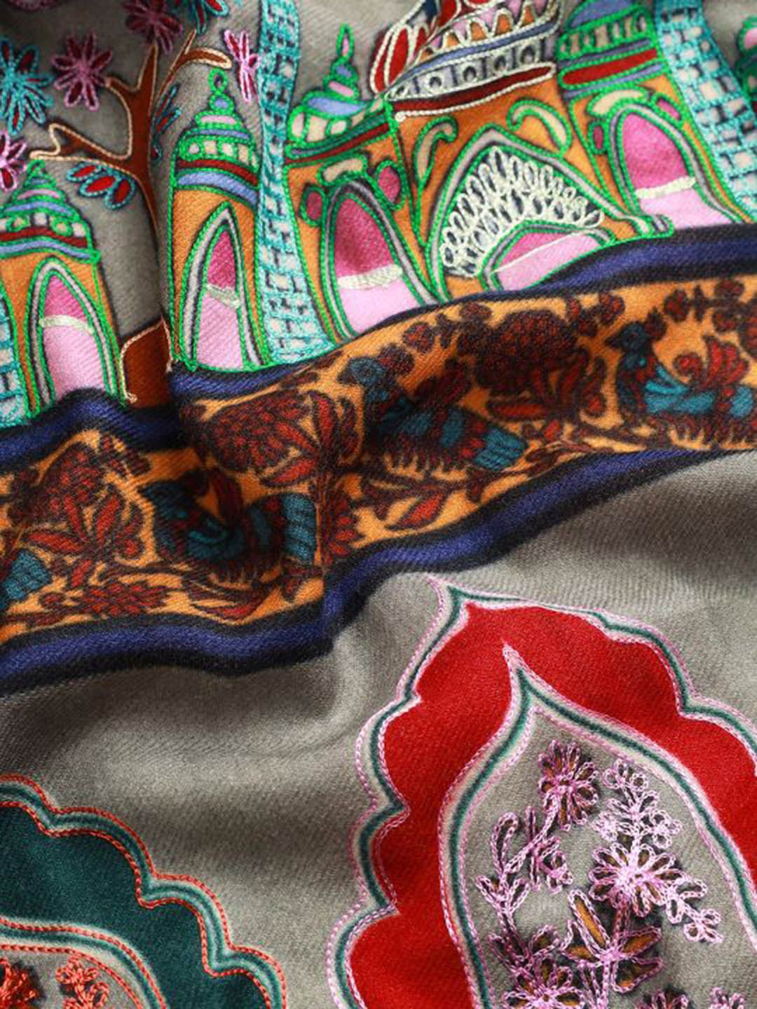 Dhiyona PA Women Grey Embroidered Wool Shawl