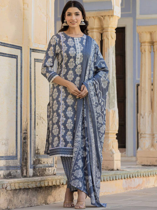 Dhiyona VA Women'sEthnic Motifs Printed Regular Thread Work Kurta with Trouser & Dupatta