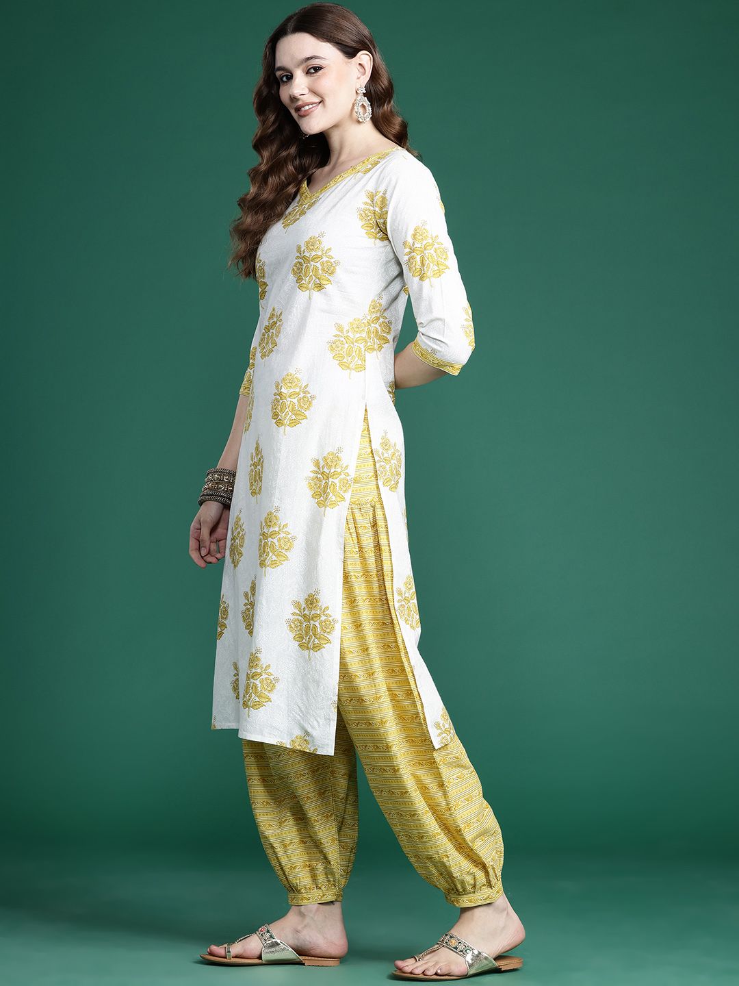Ethnic Motifs Printed Pure Cotton Kurta with Salwar & With Dupatta