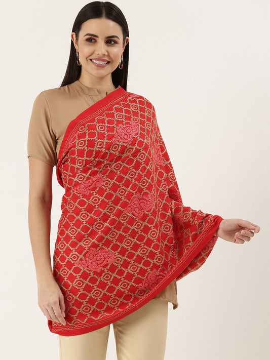 Dhiyona PA Women Red Aari Embroidered Shawl