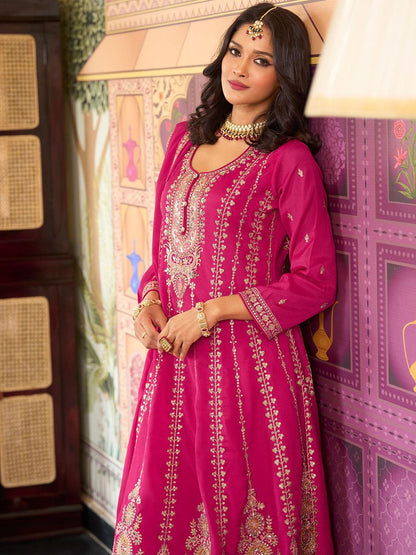 Women Floral Embroidered Kurta with Palazzo & Dupatta