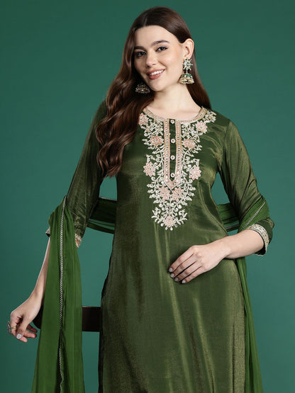 Ethnic Motifs Embroidered Kurta with Trousers & With Dupatta