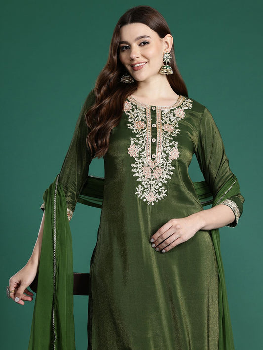 Ethnic Motifs Embroidered Kurta with Trousers & With Dupatta