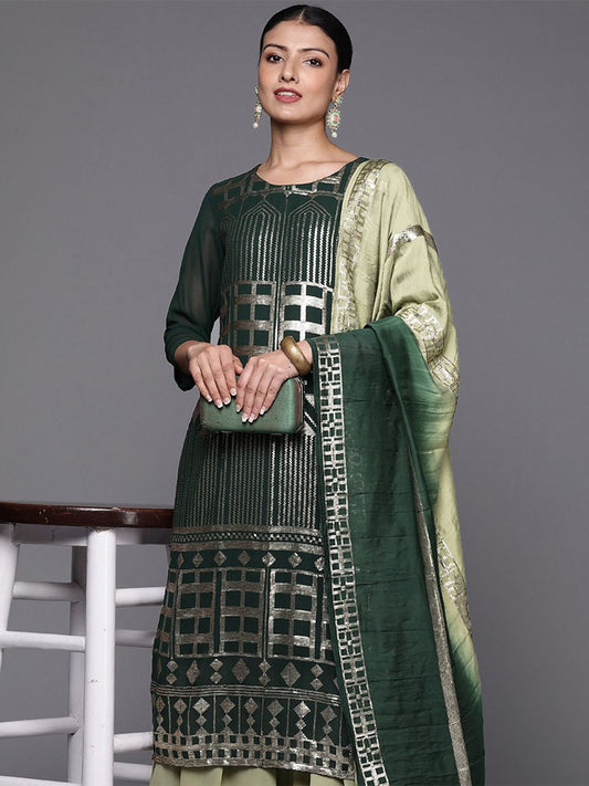 Dhiyona VA Women's Silk Georgette Kurta with Sharara & With Dupatta
