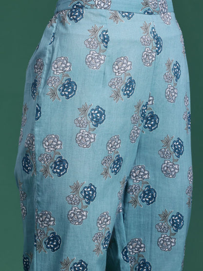 Dhiyona IE Floral Printed Regular Pure Cotton Kurta with Trousers
