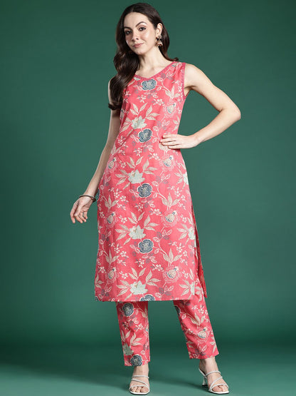 Dhiyona IE Floral Printed Pure Cotton Kurta with Trousers