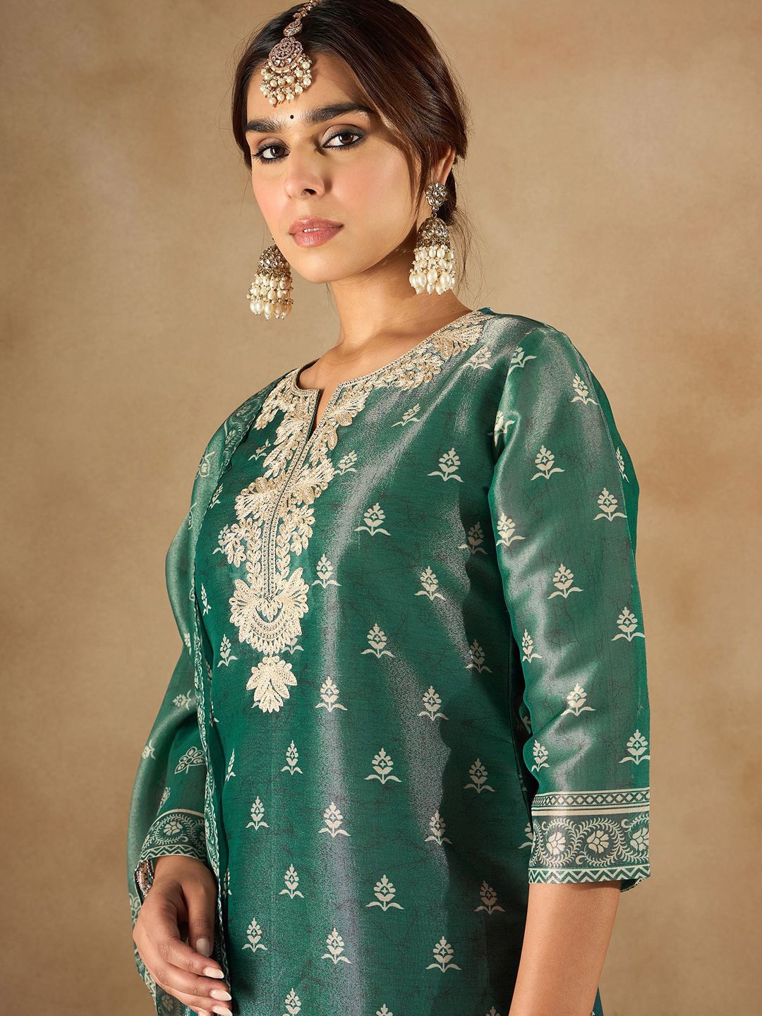 Women Ethnic Motifs Embroidered Regular Kurta with Trousers & With Dupatta