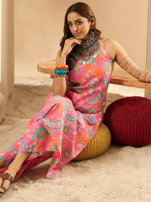 Dhiyona IE Women Floral Printed Regular Pure Cotton Kurta with Palazzos
