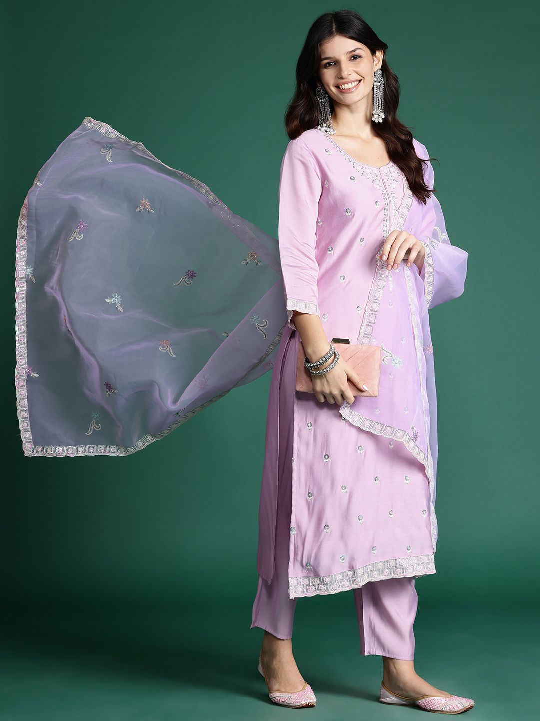 Ethnic Motifs Embroidered Kurta with Trousers & With Dupatta