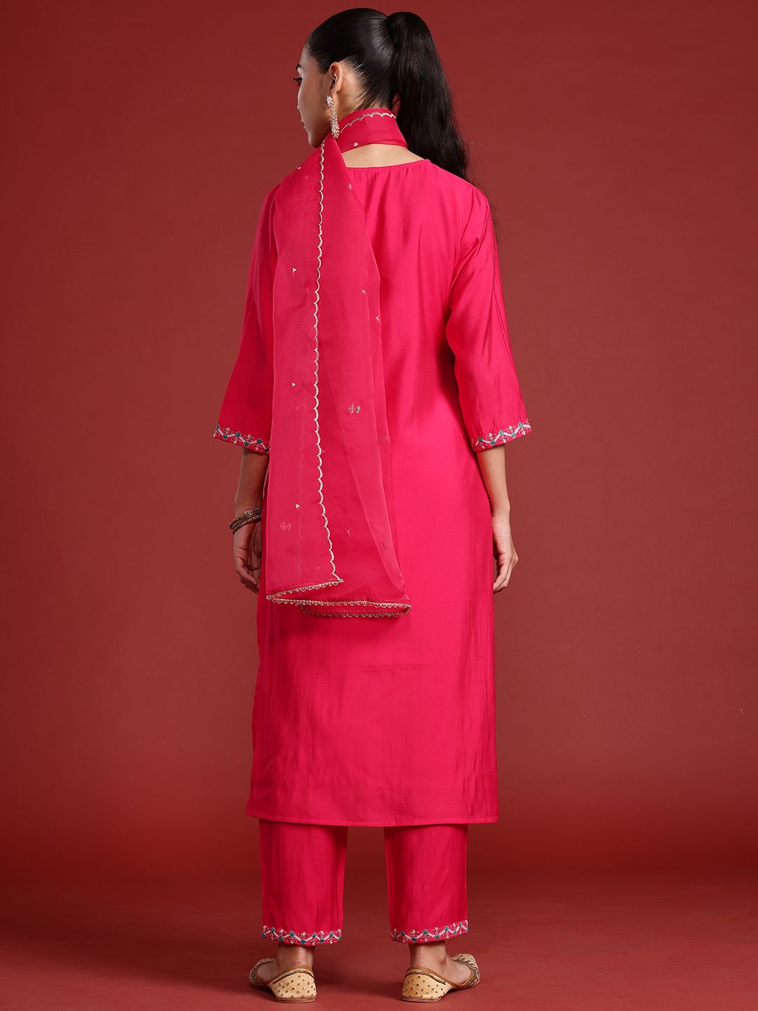 Ethnic Motifs Embroidered Sequinned Kurta With Trousers & Dupatta