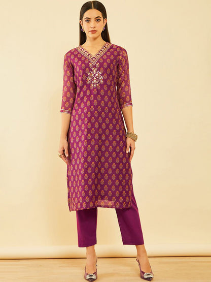 Dhiyona SO Women's Ethnic Motifs Printed Gotta Patti Chanderi Silk Kurta & Trousers With Dupatta