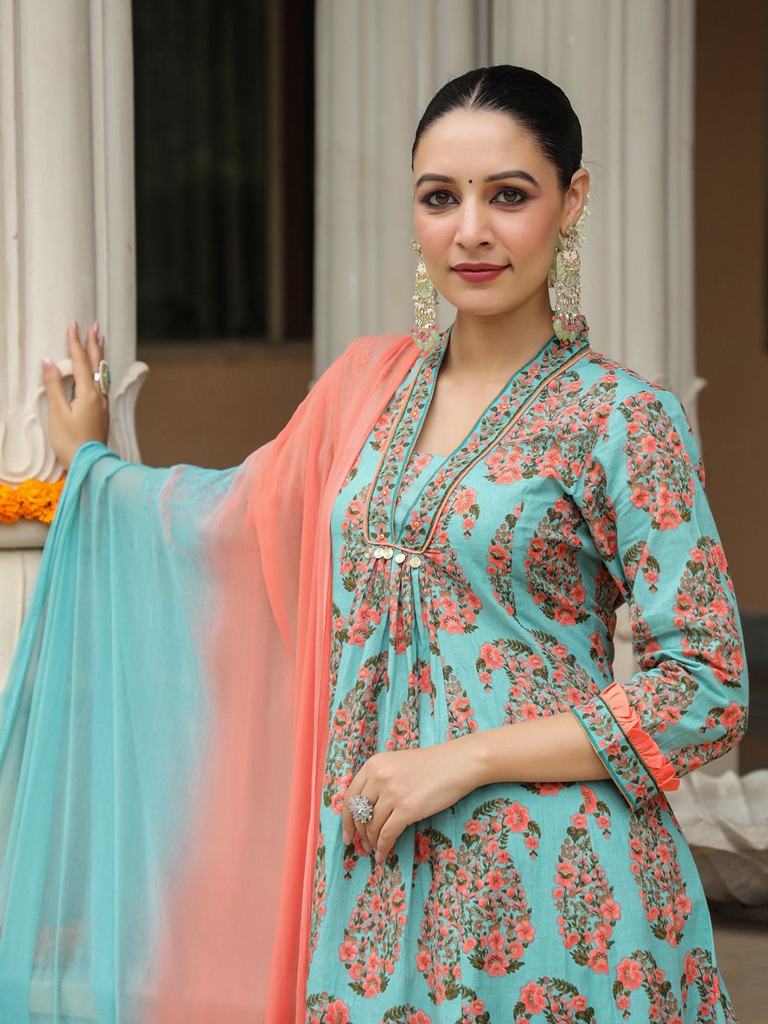 Dhiyona RR Women's Ethnic Motif Printed Pure Cotton Kurta with Trousers & Dupatta