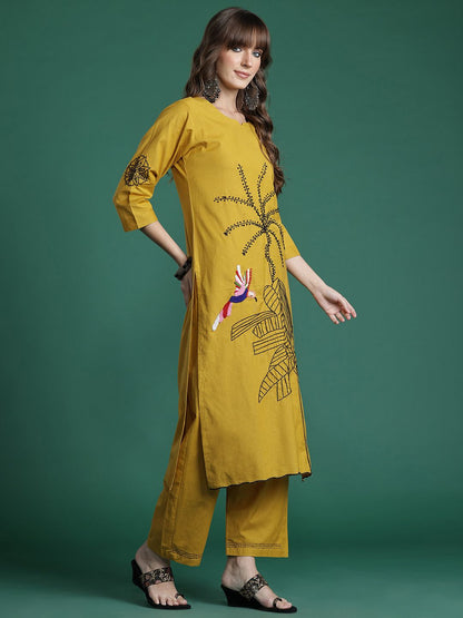 Dhiyona IE Floral Embroidered Pure Cotton Kurta with Trousers & Dupatta