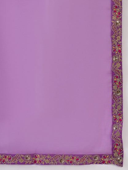 Dhiyona IE Floral Embroidered V-Neck Liva Kurta with Trousers & Dupatta