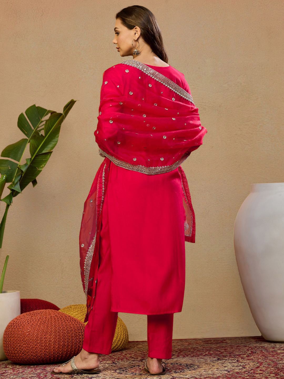 Dhiyona PD Women Embroidered Straight Kurta & Trousers With Dupatta