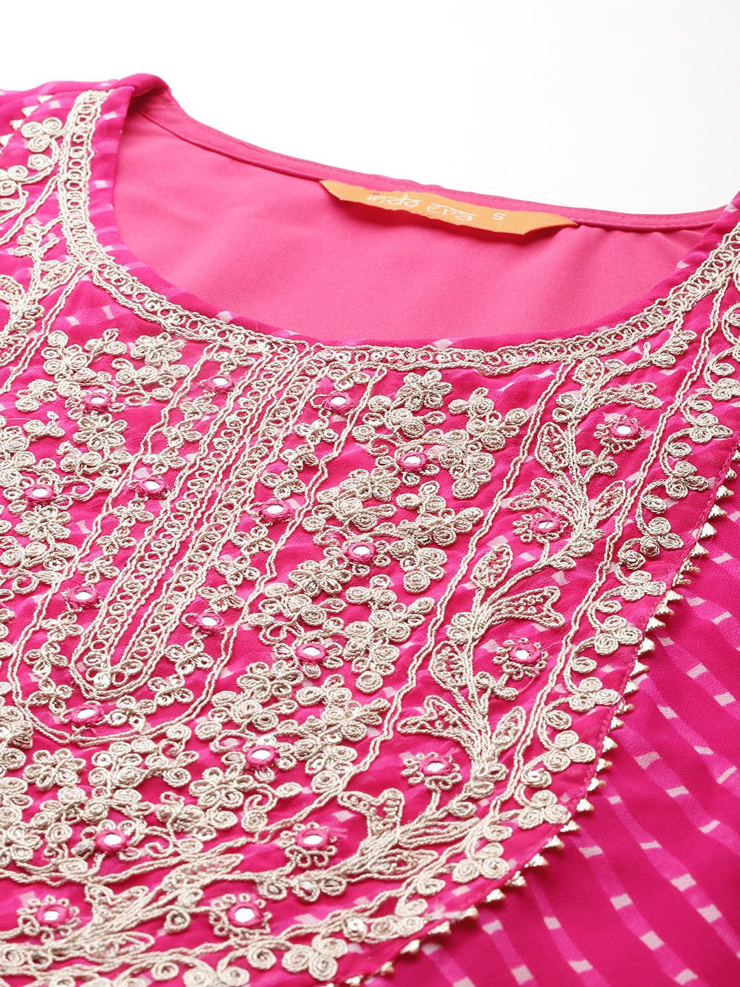 Dhiyona IE Leheriya Printed Zari Kurta With Trousers & Dupatta