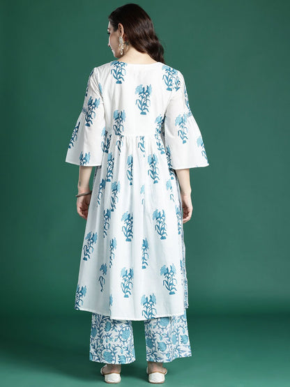 Dhiyona IE Floral Printed Regular Pure Cotton Kurta with Palazzos