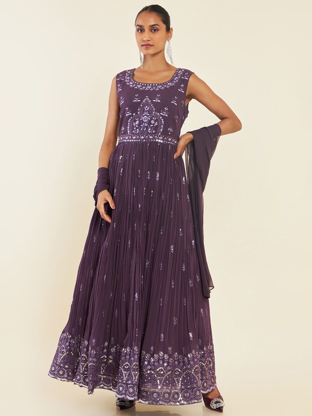 Dhiyona SO Women's Floral Embroidered Anarkali Kurta With Trousers & With Dupatta