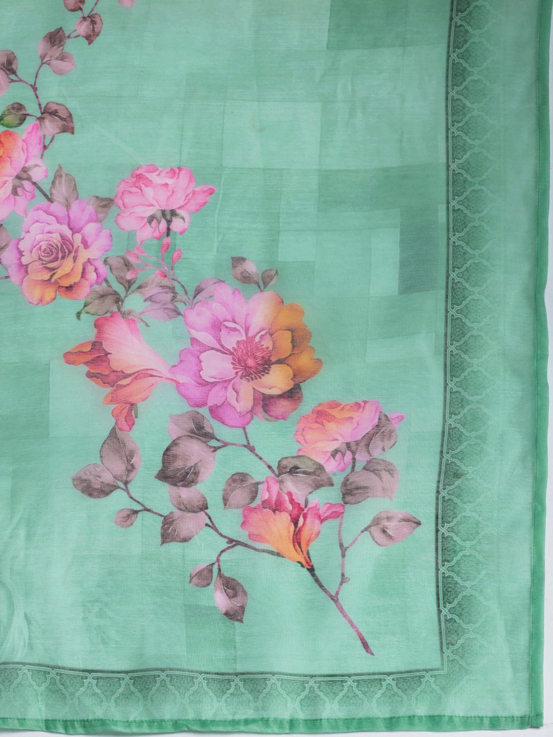 Dhiyona IE Floral Printed Thread Work Chanderi Silk Kurta with Trousers & Dupatta