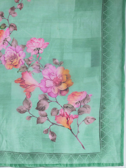 Dhiyona IE Floral Printed Thread Work Chanderi Silk Kurta with Trousers & Dupatta