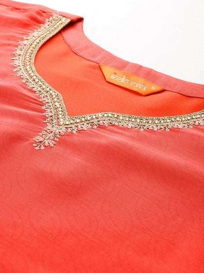 Floral Printed Sequinned Kurta with Trousers & Dupatta