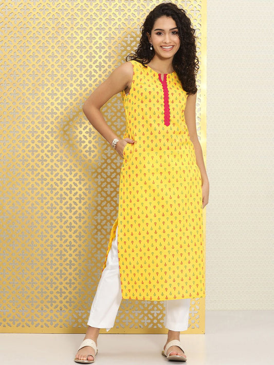 Dhiyona OD  Women Yellow Ethnic Motifs Printed Rozana Straight Kurta