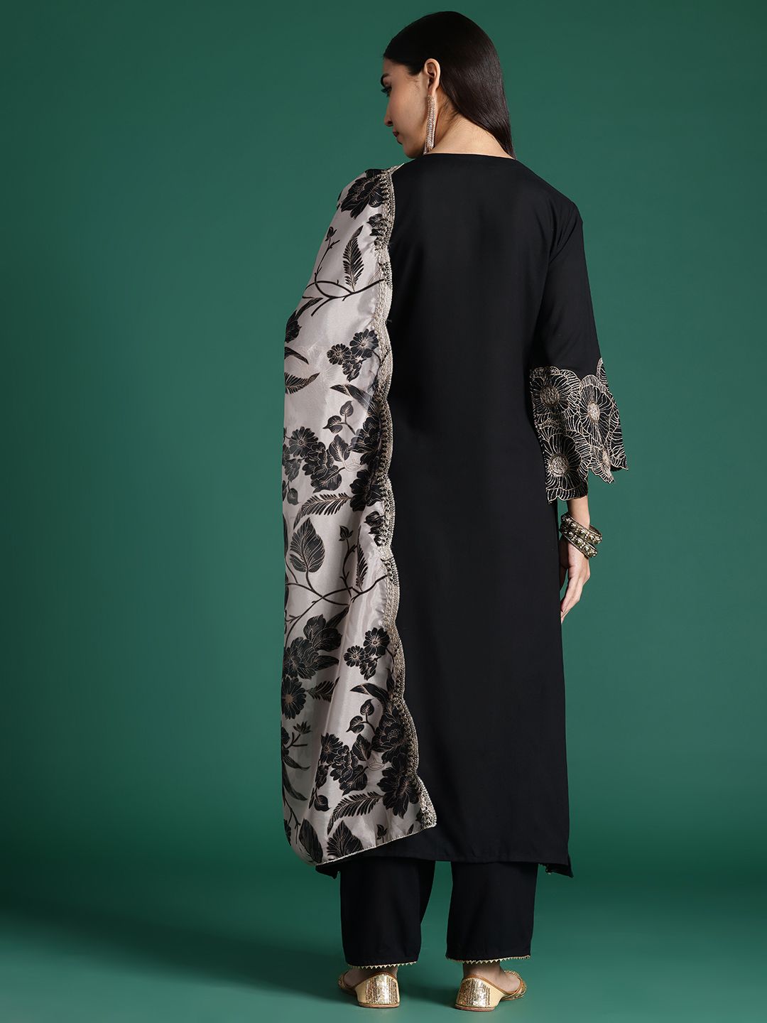 Floral Embroidered Kurta with Trousers & With Dupatta