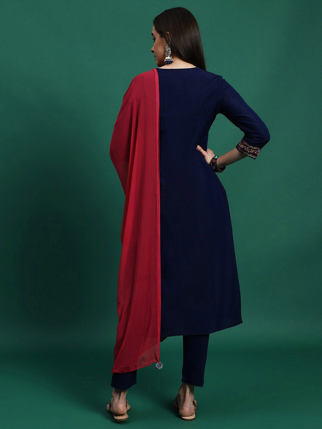 Dhiyona SN Women's Yoke Design Embroidered Pure Cotton Straight Kurta With Trousers & Dupatta