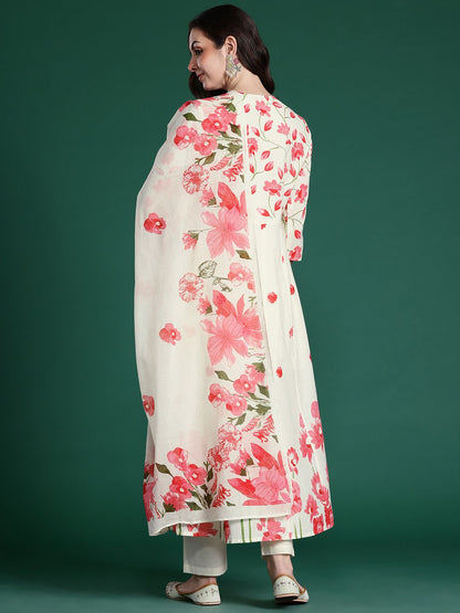 Floral Printed Regular Pure Cotton Kurta with Trousers & With Dupatta