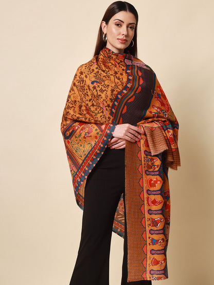 Dhiyona PA Women Yellow Printed Pure Wool Shawl