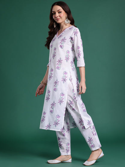 Dhiyona IE Floral Printed Pure Cotton Kurta with Trousers