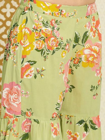 Dhiyona PD Women Women Pure Cotton Floral Empire Jashn Kurta with Sharara & Dupatta