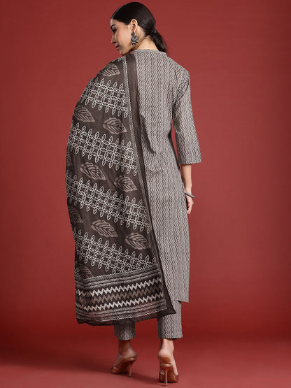 Dhiyona IE Printed Pure Cotton Kurta with Trousers & With Dupatta