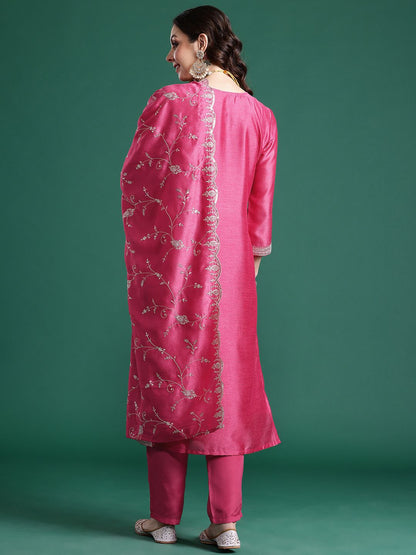 Ethnic Motifs Embroidered Kurta with Trousers & Dupatta