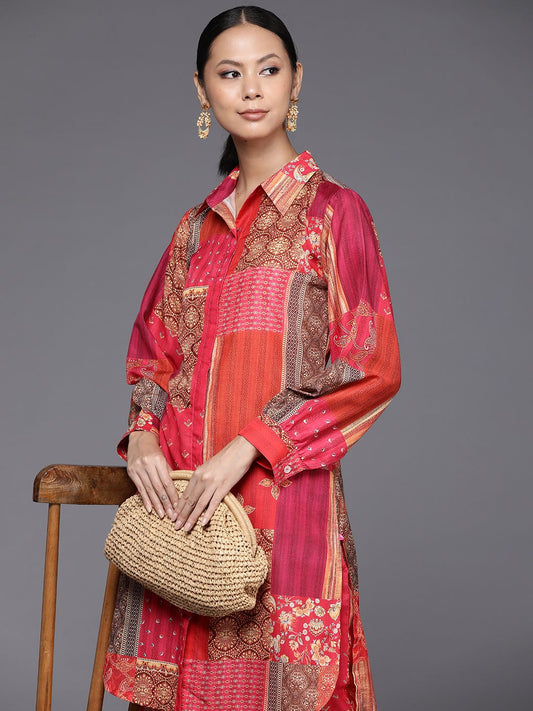 Dhiyona VA Women's Printed Shirt Collar Straight Kurta With Trousers