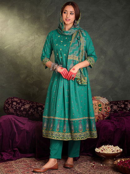 Dhiyona IE Women Ethnic Motifs Embroidered Panelled Mirror Work Pure Cotton Kurta