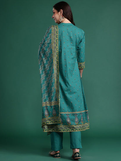 Dhiyona IE Ethnic Motifs Embroidered Pure Cotton Kurta with Trousers & With Dupatta