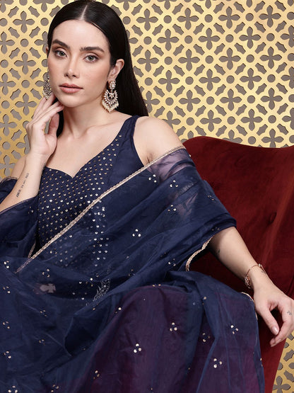Dhiyona PD Women Embroidered Sequinned Jashn Kurta With Palazzos & Dupatta