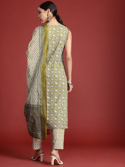Paisley Printed Regular Pure Cotton Kurta with Trousers & With Dupatta