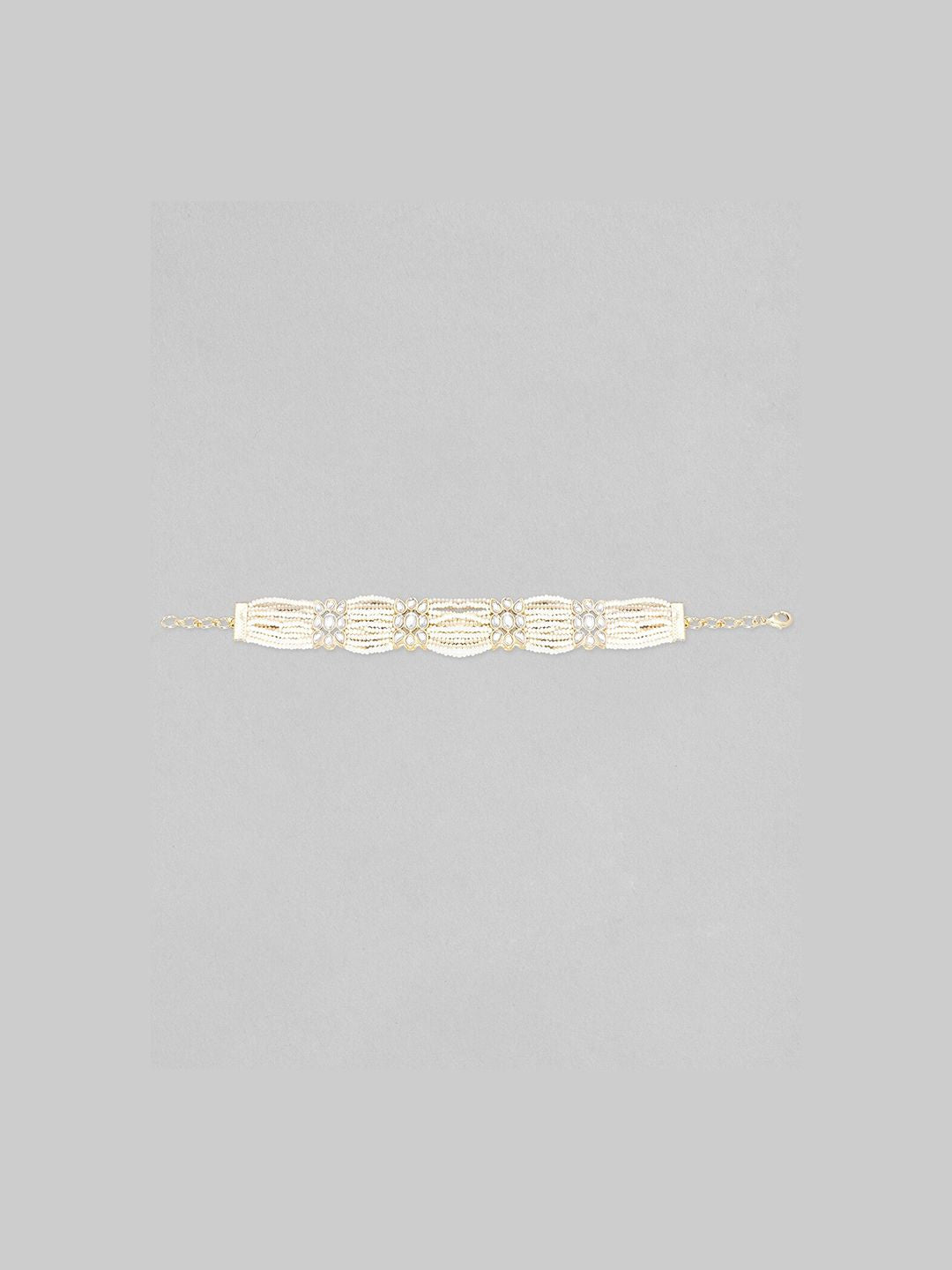 Dhiyona RJ Women's Women Brass Kundan Studded Pearl Beaded Gold-Plated Multistrand Bracelet