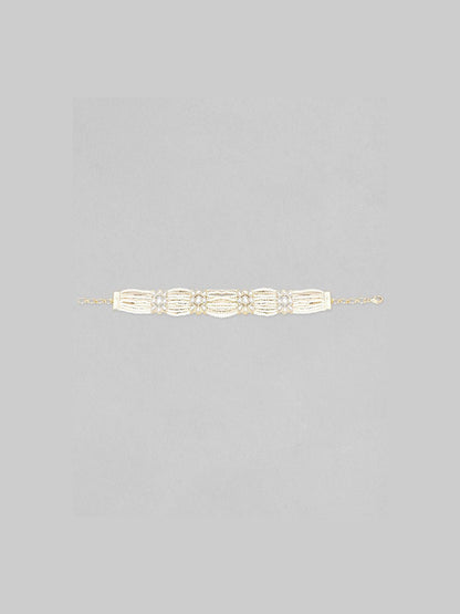 Dhiyona RJ Women's Women Brass Kundan Studded Pearl Beaded Gold-Plated Multistrand Bracelet
