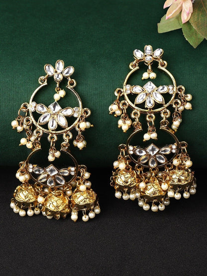 Dhiyona RJ Women's 18K Gold Plated Kundan Beaded Jhumka Earrings