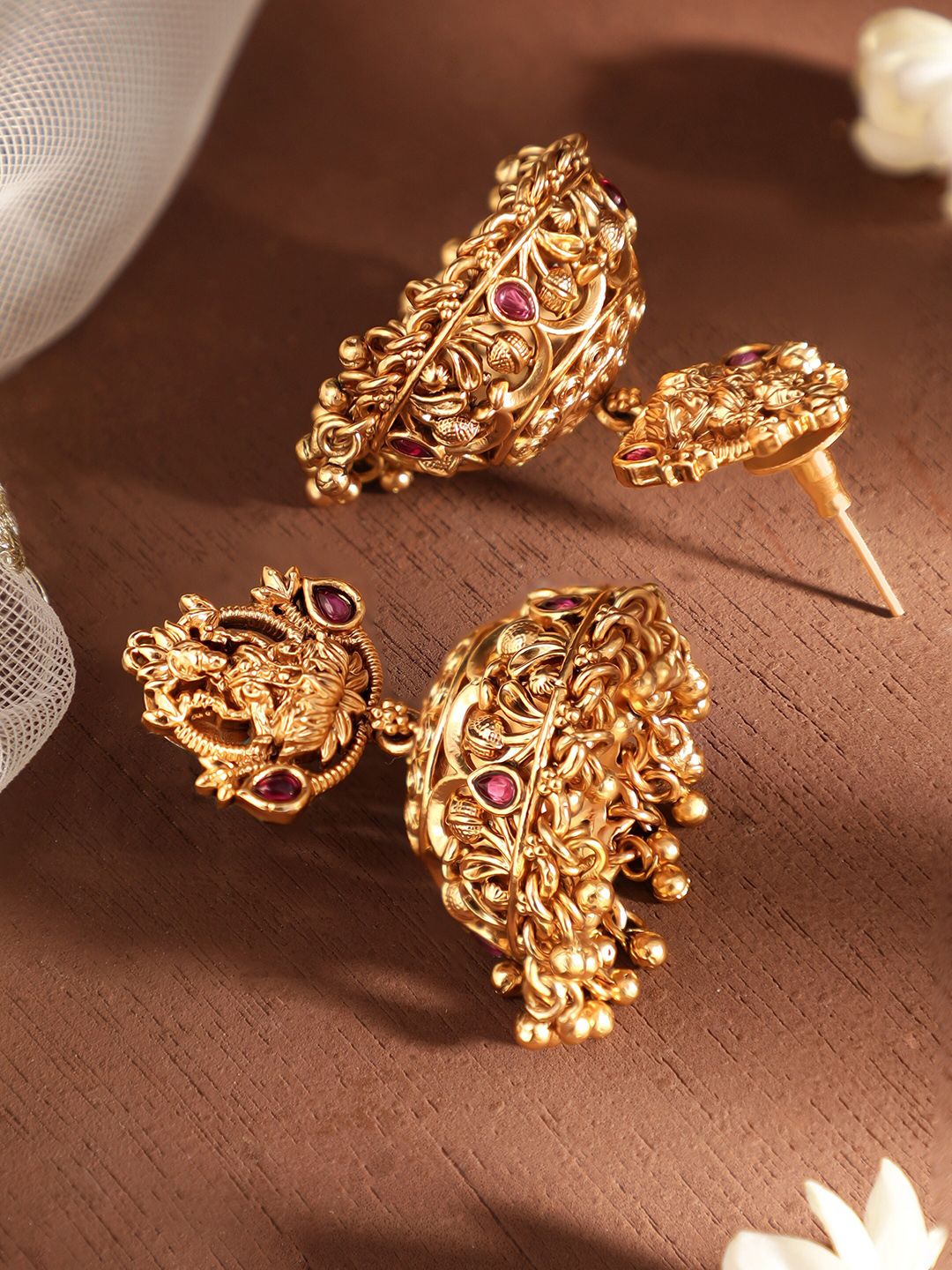 Dhiyona RJ Women's Traditional 22k Gold-Plated DivineTemple Jhumka Earrings