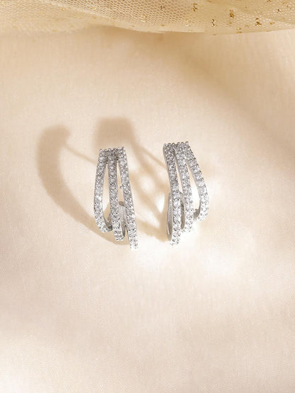 Dhiyona RJ Women's Rhodium Plated High Quality Cubic Zirconia Studded Hoop Earrings