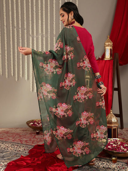 Dhiyona VA Women'sThread Work Detail Straight Kurta & Trousers With Dupatta